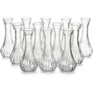 Hewory Glass Bud Vase Set of 12 Small Vases for Flowers, Clear Bud Vases in Bulk, Cute Glass Vases for Centerpieces, Mini Floral Vase for Wedding, Events, Home Decor, Table Centerpiece