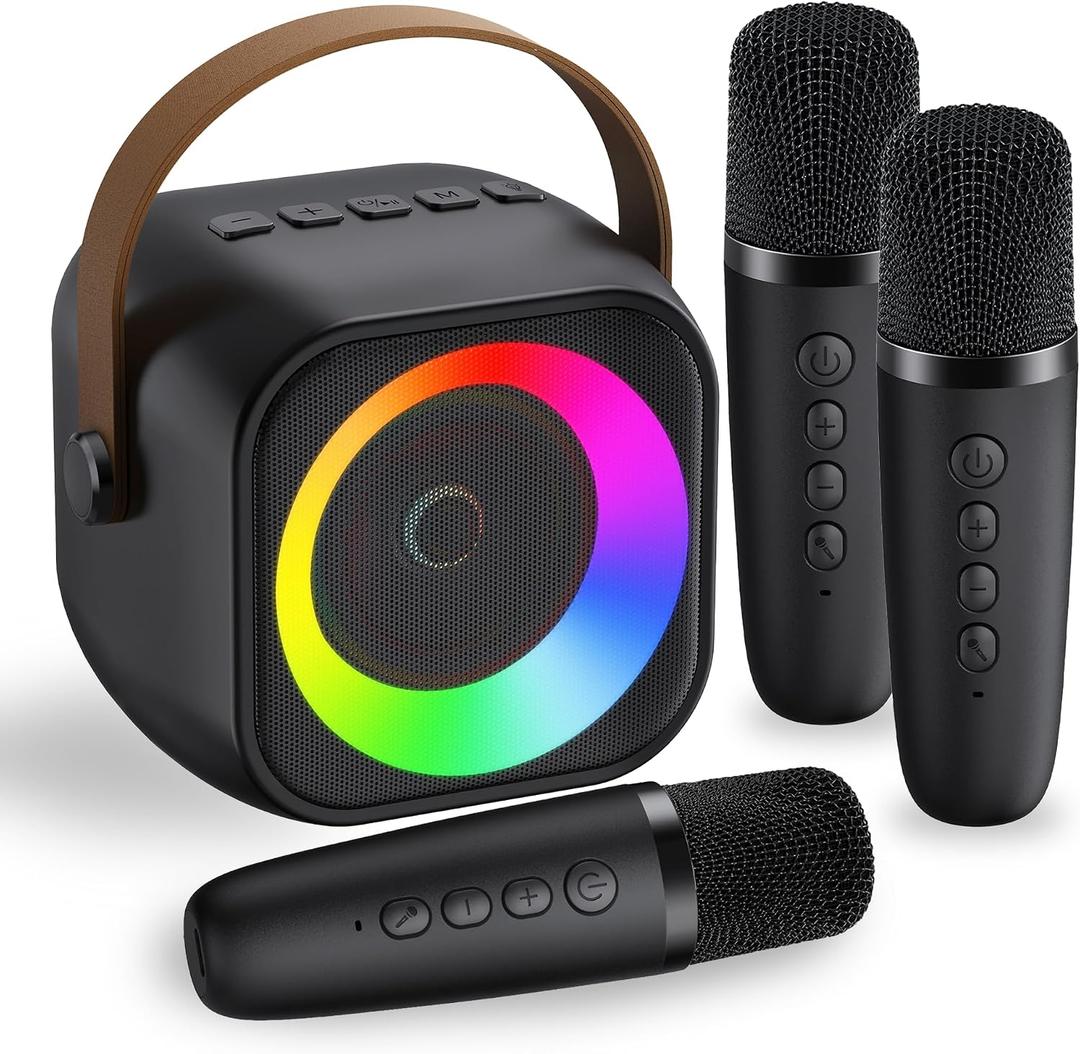 Mini Karaoke Machine, Portable Bluetooth Karaoke Speaker with 3 Wireless Microphones and Party Lights for Kids and Adults, Birthday Gifts for Girls Boys Family Home Party