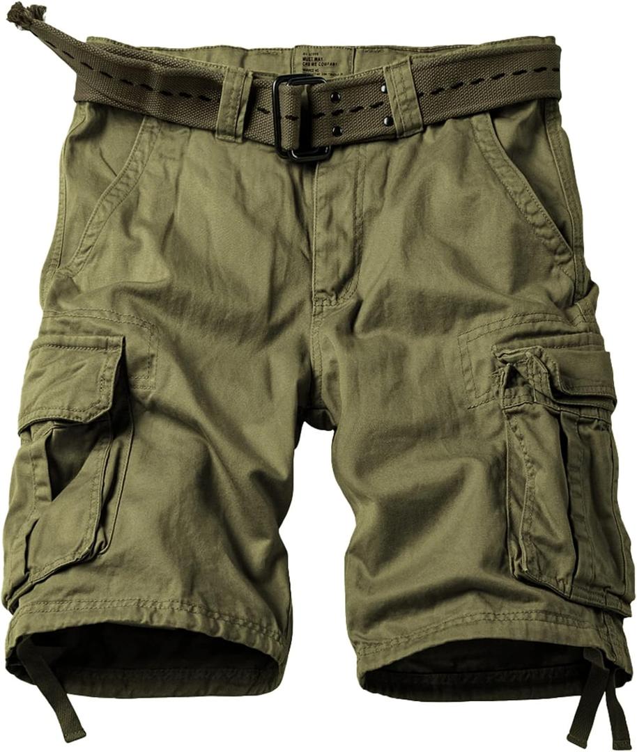 Mens Cargo Shorts Relaxed Fit Camo Casual Shorts Multi-Pocket Work Shorts with Pockets 11" Inseam (34, Military Green)