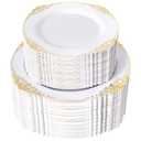 Joyido 200PCS White and Gold Plastic Plates - Gold Disposable Plates - Gorgeous Wedding Plate 10inch Dinner & 7.25inch Dessert Plate for 100 Guests for Wedding & Party