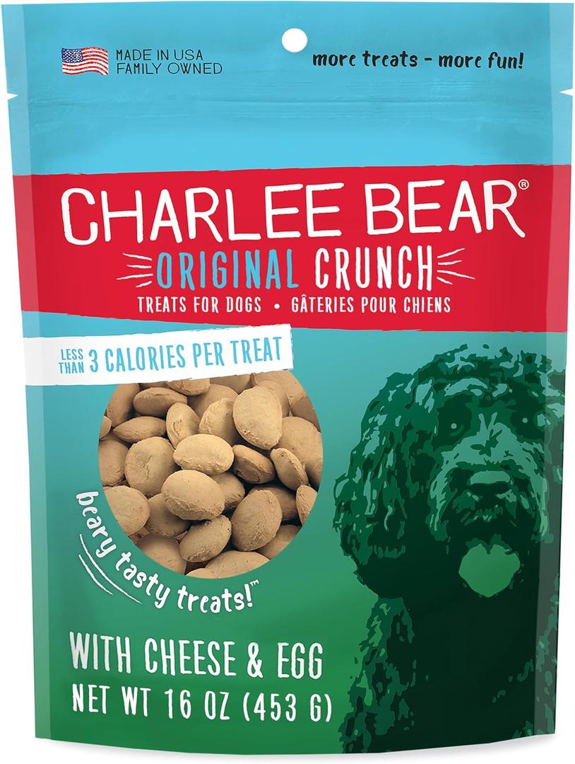 Charlee Bear Original Crunch Dog Treats, Cheese and Egg, 16 Ounce Resealable Bag, Low Calorie Training Treats for Dogs, Limited Ingredient, Healthy, Crunchy Dog Snacks, Made in USA (EXP 04/24/27)
