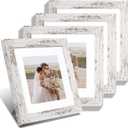 8x8 Picture Frames Set of 4, Made of Glass and Distressed White Wooden Frame - Display Picture 6x6 with Mat or 8 x 8 Without Mat, 8 by 8 Photo for Wall or Tabletop