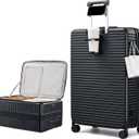 HanTrip 28 Inch Top Opening Hard Case Checked Luggage with Wheels, Black, Expandable 28 Inch