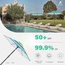 JEAREY 7.5FT Patio Umbrella Market Table Umbrella with 6 Sturdy Ribs, Push Button Tilt/Crank Outdoor Umbrella for Garden, Deck, Backyard, Pool and Beach,Bold Blue-Green Stripe