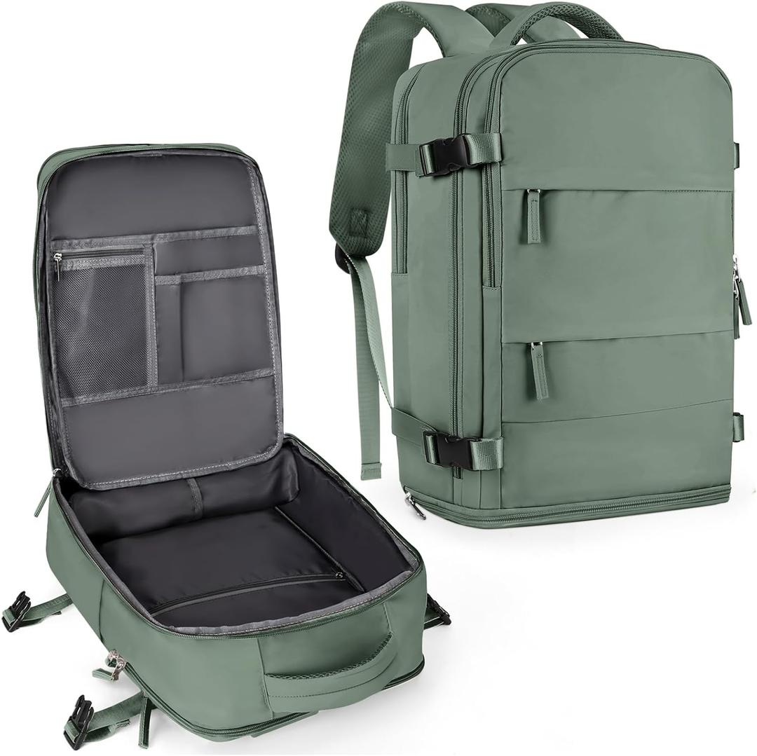 Coowoz Travel Backpack For Women Men,Carry On Backpack,Hiking Backpack Waterproof Outdoor Sports Rucksack Casual Daypack Travel Essentials(Olive Green)