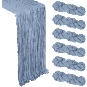 6 Pack Dusty Blue Cheesecloth Table Runner 10Ft Gauze Cheese Cloth Table Runner 35x120 Inch Boho Sheer Rustic Fabric for Party Decor Baby Shower Wedding Centerpiece Home Table Decorations