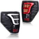 CROSSDESIGN LED Tail Lights Brake Light Assembly w/Wiring Harness w/o Bulbs Compatible with 2009-2014 Ford F150 Left & Right Side Clear Lens Black Housing w/white light bar (Only Fit LED Style)