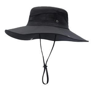 ZLYC Mens Waterproof Camo Sun Hat Wide Brim Packable Outdoor Mesh Fishing Bucket Hats (Solid Black)