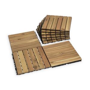 VICTORY RELAX Natural Acia 12x12 Interlocking Wood Deck Tiles for Balcony, Garden, Patio, Poolside Decor - Waterproof Indoor & Outdoor Flooring - 6 Slats, Square Joints, Pack of 9, White Oak Color