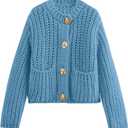 PEHMEA Women's Knit Cardigan Sweaters, Chunky Open Front Button Up Short Sweater Coats for Women Trendy (Blue, S)