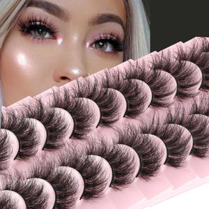 FANXITON Mink Lashes False Eyelashes Dramatic Full Mink Lashes Wispy 19 MM Natural Look 3D Fake Eyelashes 10 Pairs Pack