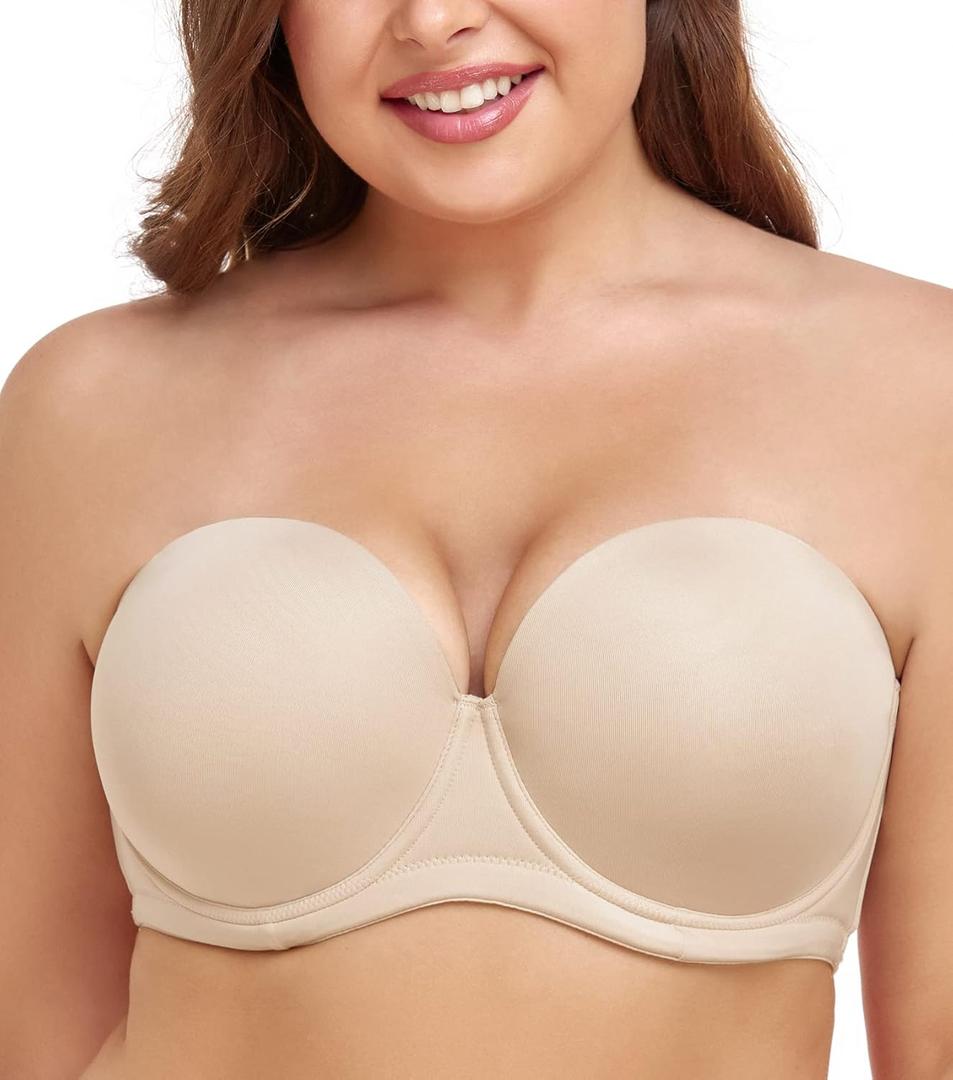 Wekofi Women's Strapless Bra for Big Busted Plus Size Push Up Full Figure Multiway Underwire Bra (44D)