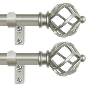 KAMANINA 2 Pack Curtain Rods 32 to 58 Inches (2.6-4.8ft), 3/4 Inch Curtain Rods for Windows Splicing Adjustable Single Drapery Rod with Twisted Cage Finial, for Indoor and Outdoor, Antique Silver