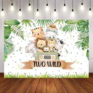 Avezano Safari Two Wild Birthday Backdrops Boys Jungle Animals Theme 2nd Birthday Party Banner Decorations Zoo Tropical Leaves 2 Years Old Photography Background (5x3ft)
