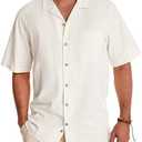 Alimens & Gentle Cuban Linen Shirts for Men Short Sleeve Button Down Shirt Cotton Summer Beach Camp Vacation Hawaiian Shirts. Size 3XL