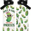 Pickle Gifts for Women, 32 oz Insulated Water Bottle, Just a Girl Who Loves Pickles Tumbler, Stainless Steel Water Bottles, Funny Pickle Cup Gifts (1pcs) (Cucumber)