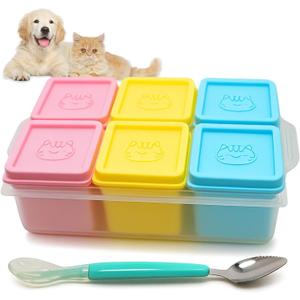 2ME Cat and Dog Food Storage Containers with Lids, 6-Pack 100% Silicone 4oz Each, with Dual-Ended Scoop – Keeps Wet Can Food Fresh, Odor-Resistant, Freezer, Microwave & Dishwasher Safe