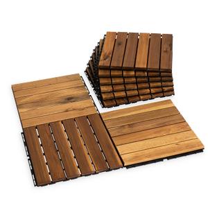 Acacia Wood Flooring Interlocking Deck Tiles for Patio Decor 9 Pcs 6 Slats VR Natural - Waterproof Indoor & Outdoor Decor - Balcony Garden Decking Tile (12.24 * 12.24 * 0.75 inches)