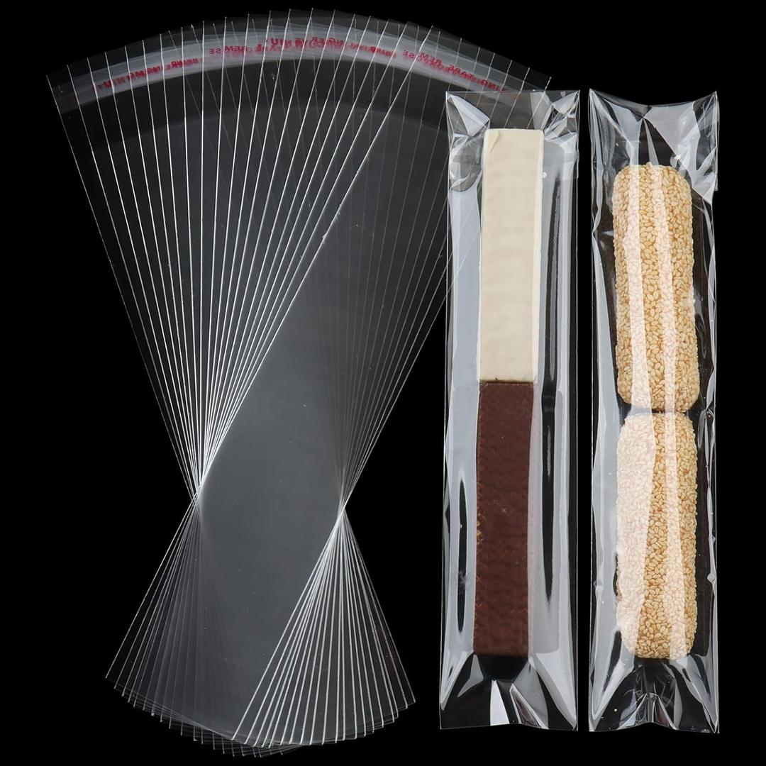 Horbin 120 Pcs Pretzel Rod Bags, Self Sealing Cellophane Bag 2x10 Inches, Clear Cookie Bags with Seal for Cookies, Pretzels, Candy, Party Favors, Bakery Packaging