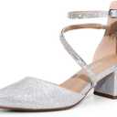 DREAM PAIRS Women's Closed Pointed Toe Low Chunky Heels Pumps Ankle Strap Wedding Business Dressy Shoes (7)
