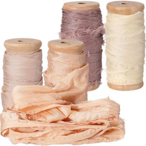 Mindsoft 20 Yard Silk Satin Irregular Frayed Ribbon Handmade Fringe Ribbon with Wooden Spool for Craft Gift Wrapping Baby Shower Wedding Bridal Bouquets Holiday Decor(Mixed Nude Color)