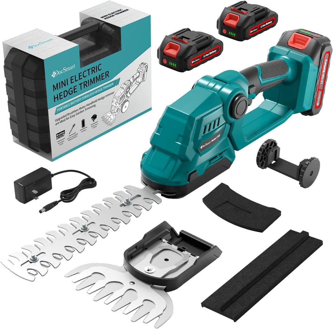 9'' Hedge Trimmer Cordless with Battery, 2-in-1 Electric Handheld Grass Shear Cutter with 2 Pack Rechargeable Battery, Mini Bush Trimmer Kit for Garden Yard Lawn Pruning, Gifts for Mothers Day