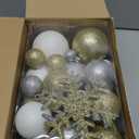 Syhood 62 Pcs Glitter Christmas Ball Ornaments Bulk Plastic Glitter Snowflakes Shatterproof Christmas Tree Ornament Set for Xmas Holiday Party Decorations(Gold, Silver, White)