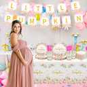 MEHOFOND Fall Pumpkin Plates and Napkins Party Supplies194 Pcs, Pink Floral Disposable Tableware Set with Cups Banner Pumpkin Tablecloth for Girls Baby Shower Dinner Party Decorations, Serves 24