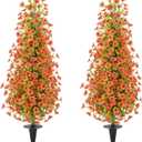 2 Pcs 3.6FT Topiary Trees Artificial Outdoor, Fall Tree Faux Flowers UV Resistant Shrubs for Indoor Planters Outdoor Porch Halloween Decoration Orange