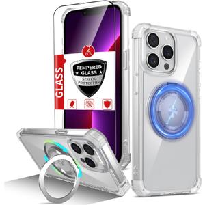 for iPhone 13 Pro Case Magnetic Compatible with MagSafe Wireless Charging,with 2 Screen Protector,Built-in Kickstand,for 13 Pro Phone Case Military Grade Heavy Duty Protection Shockproof Clear