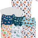 babygoal Large Cloth Diapers Pack of 13 for 3-5 Year Toddlers, Cloth Diaper Covers 6 Pack with 6pcs Inserts and Wet Bag, Reusable Washable & Waterproof 6ZFB12-ZMB-B (Animal World)