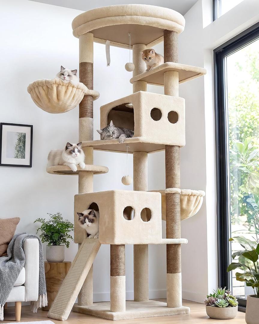 Globlazer S74G 74in Tall Cat Tree for Indoor Cats Large Adult, Beige