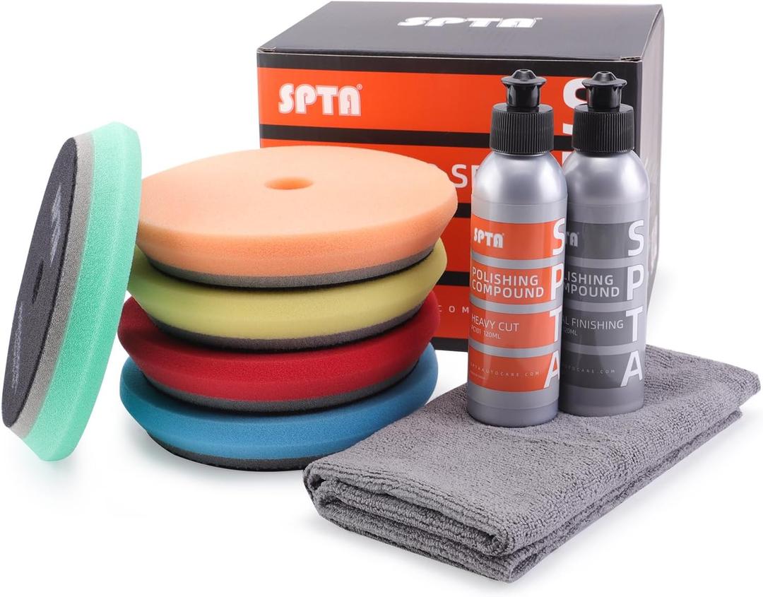 SPTA HD Buffing Polishing Pads, 6 Inch Orbital Buffer Pads Hook and Loop Buffing Pads, Foam Polish Pad 5 Grits from Coarse to Fine for 6 Inch DA Rotary Polisher Compounding, Polishing and Waxing