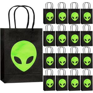 16PCS Green Alien Party Decorations Paper Bags Green Alien Paper Candy Treat Bags UFO Alien Birthday Party Decor Space Themed Party Decorations
