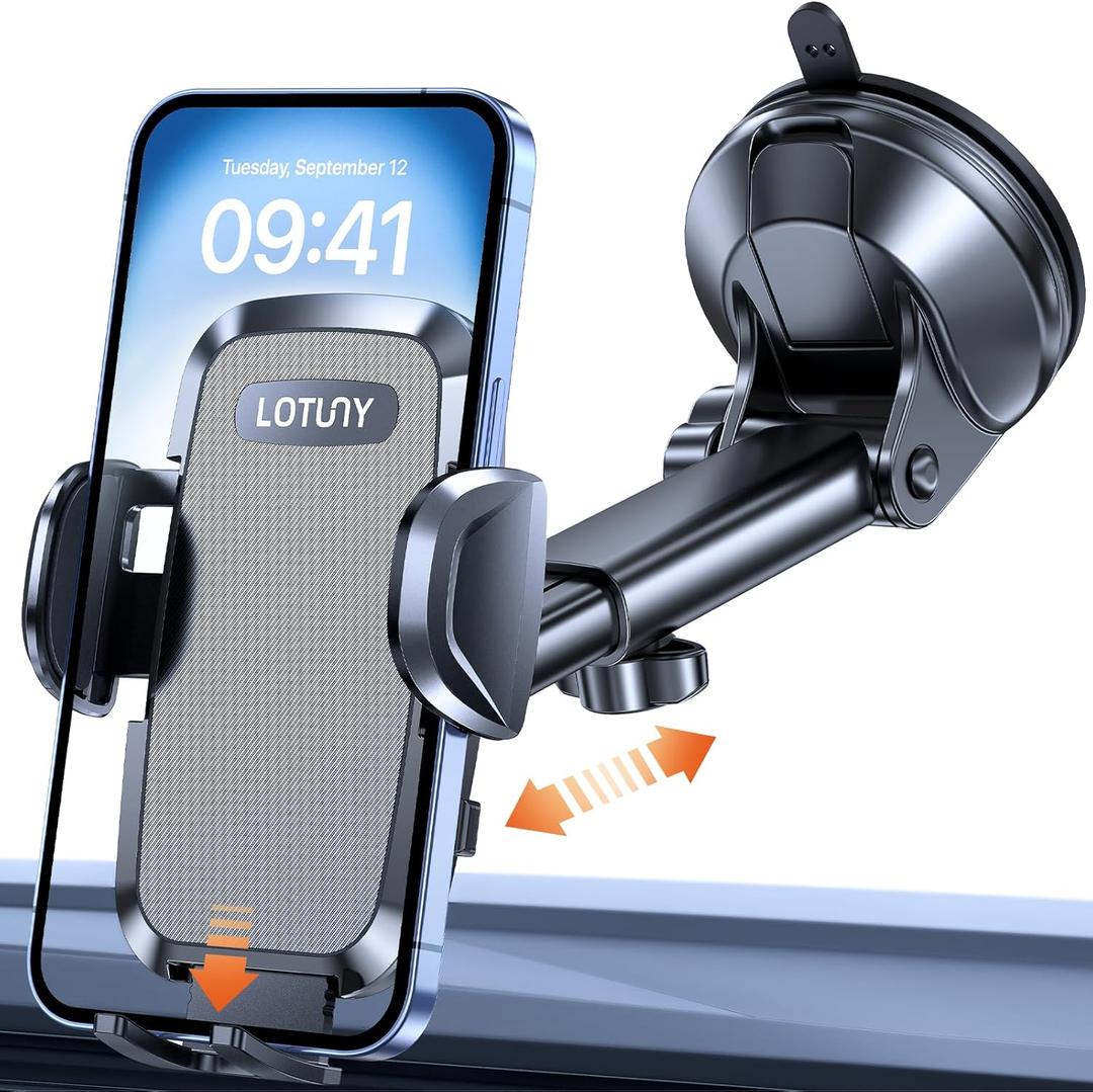 Phone Holders for Your Car, Upgraded Rotatable Base Phone Holder for Car Dashboard Windshield, Universal Cell Phone Holder Automobile Cradle for iPhone Samsung Google and All Smartphones, Black
