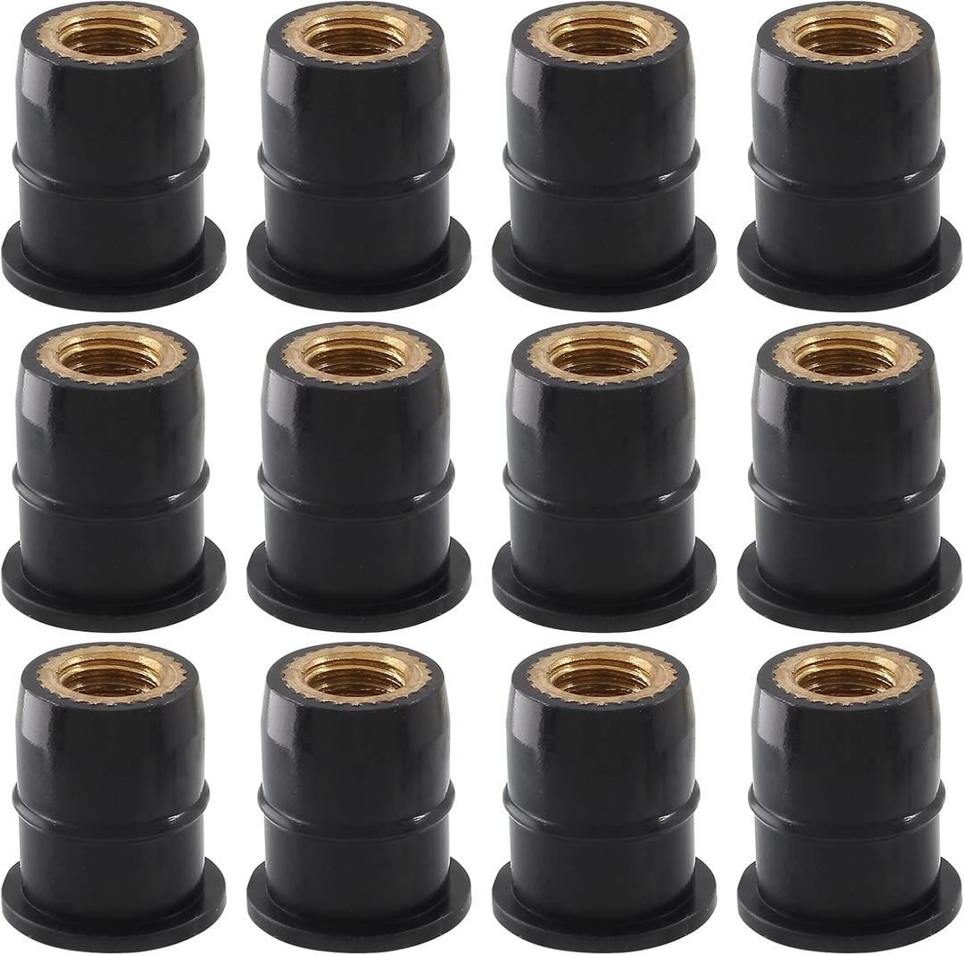 12Pcs M6 Rubber Well Nuts Neoprene Expansion Brass Nuts Fairing Universal Motorcycle Fasteners for Canoe, Boat, Kayak
