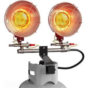 Buyplus Propane Heater 30,000BTU, Portable Outdoor Propane Heater with 3 Adjustable Modes & Safety Shut-off Valve, 30 Rotating Double Tank Top Tent Heaters for Camping, Fishing, Outdoor Use, Red