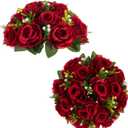 BLOSMON Flower Balls Wedding Rose Centerpieces: 2 Pcs Crimson Fake Flowers Kissing Balls Decor Artificial Floral Arrangements Flower Bouquet of Roses Home Party Table DIY Decorations