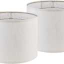 Set of 2 Bamboo Patterned Linen Drum Lampshades, 13 "Top x 13" Bottom x 10 "High (Spider Shaped) Modern off White Desk Lamp Lampshade and Bedside Lamp Replacement Lampshade