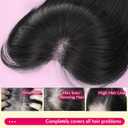 Eawwii Black Synthetic Hair Toppers for Women with Thinning 5x6 inch Large Base Coverage Clip in Wispy Bangs Upgraded Adjustable Bandage 24 Inch Long Layered