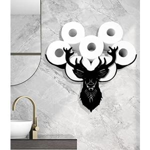 Metal Deer Wall Toilet Paper Storage,Animal Decorative Metal Holders,Black Toilet Tissue Holder,Cute Paper Storage for Bathrooms,Wall Pape Organizer Hold Extra 8 Rolls