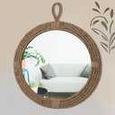 Vercraft Nautical Mirror 20" Wall Decor with Rope Wrapped Trim and Hanging Loop Round Circle Coastal Boho Mirror Nautical Rustic Decorative for The Living Room, Bedroom Bathroom and Entryway