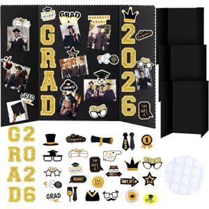 MiniInflat 4 Set Graduation Photo Display Board Trifold Poster Board for Class of 2026 Grad Party Picture Display Graduation Photo Frames for Multiple Pictures Table Decor(Gold,24 x 16 Inches)