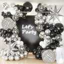 Black Silver Balloons Arch Garland Kit, Black Silver White Balloons Disco Ball Balloons Arch for Disco Party Christmas 2026 New Year's Eve Birthday Graduation Anniversary Decorations