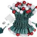 Christmas Lights Pearlized Glass Globe Lights Set - 70 G15 Red & Warm-White LED Bulbs - Indoor Outdoor - 19 Feet Pearl Berry Mini Globe Round Bulb Light String, Christmas Tree Holiday Lights,Red White