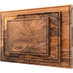 Walnut Wood Cutting Boards Set Non Toxic, Solid Wood Cutting Board with Juice Groove - Wooden Charcuterie Boards for Serving Food - Wooden Chopping Board Set Premium Dark Hardwood Wedding Gifts