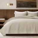 EVERGRACEHOME Channel Stitch 100% Cotton Quilt Set King Size, Pre-Washed Cotton Sateen Coverlet Bedspread, 3-Piece Soft & Breathable Bedding Set with 2 Shams for All Seasons, Parchment | Refined Channel, Luxe Cotton Sateen, Pre Washed, 100% Cotton, Oeko-Tex Certified, Lightweight