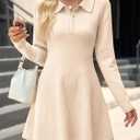 Saodimallsu Womens Sweater Dress 2026 Fall Polo Collared Long Sleeve Button V Neck A line Preppy Knit Dresses (L)
