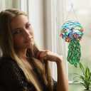 Peacock Suncatcher Stained Glass, Peacock Art Glass Suncatcher Hanging, Bird Suncatcher for Patio/Mom/Window (Green)