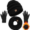 Winter Beanie Hat Scarf Gloves, Warm Fleece Knit Hats Touch Screen Gloves Neck Scarf Set Winter Gifts for Unisex Adult (Black)